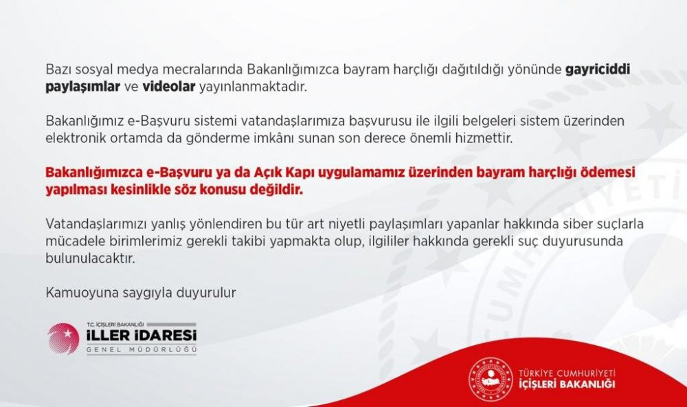 İçişleri Bakanlığından ‘bayram harçlığı’ iddialarına açıklama - Resim : 1