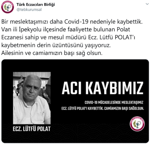 Eczacı Lütfü Polat koronavirüs nedeniyle hayatını kaybetti - Resim : 1