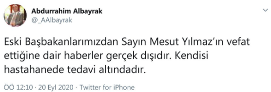 Mesut Yılmaz’ın vefat ettiğine yönelik iddialara yanıt geldi - Resim : 1