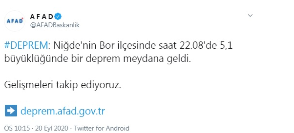 Niğde Bor'da korkutan deprem - Resim : 1