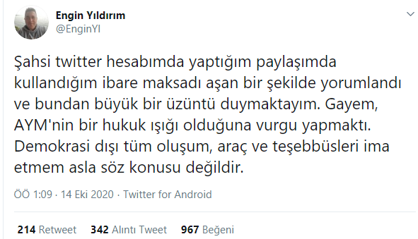 AYM üyesi Engin Yıldırım 'ışıklı' paylaşımına açıklık getirdi - Resim : 1