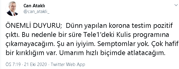 Gazeteci Can Ataklı koronavirüse yakalandı - Resim : 1