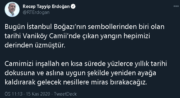 Erdoğan'dan 'Vaniköy Camii' paylaşımı - Resim : 1