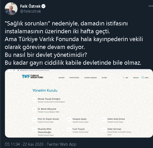 Sağlık sorunları gerekçesiyle bakanlıktan istifa eden Berat Albayrak, Varlık Fonu'ndaki yöneticiliğini sürdürüyor - Resim : 1