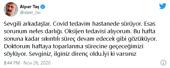 Koronavirüse yakalanan Alper Taş'tan yeni açıklama - Resim : 1