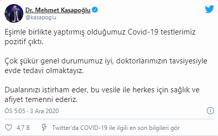 Bakan Kasapoğlu koronavirüse yakalandı - Resim : 1