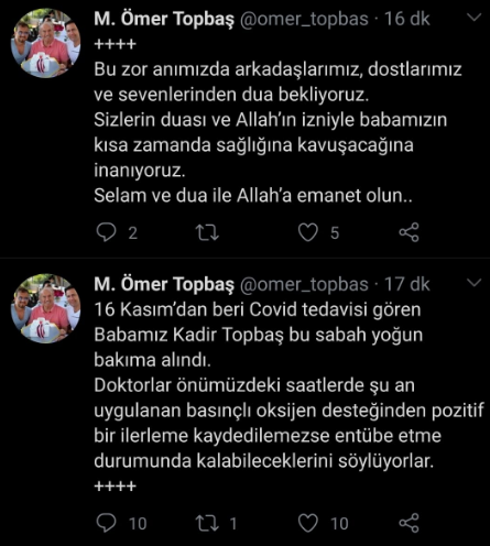 İBB eski Başkanı Kadir Topbaş yoğun bakıma kaldırıldı - Resim : 1