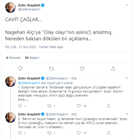 Usta gazeteci Zafer Arapkirli'den Olay TV'yi kapatan Cavit &Ccedil;ağlar'a ağır s&ouml;zler - Resim : 1