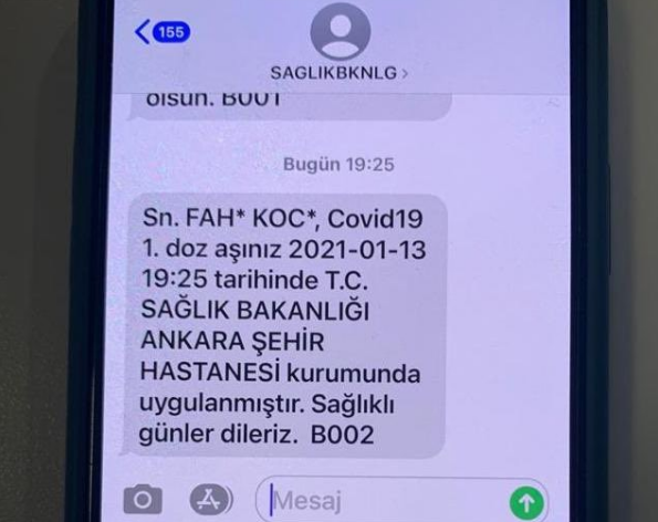 Bakan Koca aşı olduktan telefonuna gelen mesajı paylaştı - Resim : 1