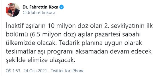 İkinci parti aşılar için tarih verildi - Resim : 1