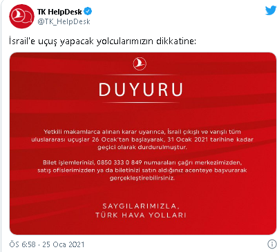 THY, İsrail'e uçuşları durdurdu - Resim : 1