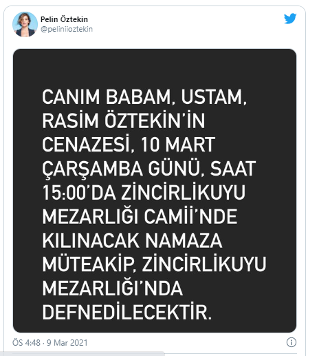 Rasim Öztekin’in kızı Pelin Öztekin'den cenaze töreni hakkında açıklama - Resim : 1