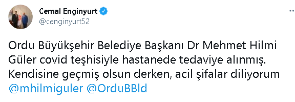 Ordu Büyükşehir Belediye Başkanı Hilmi Güler koronavirüse yakalandı - Resim : 1