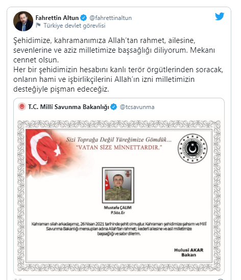 İletişim Başkanı Fahrettin Altun: Her bir şehidimizin hesabını kanlı terör örgütlerinden soracağız - Resim : 1