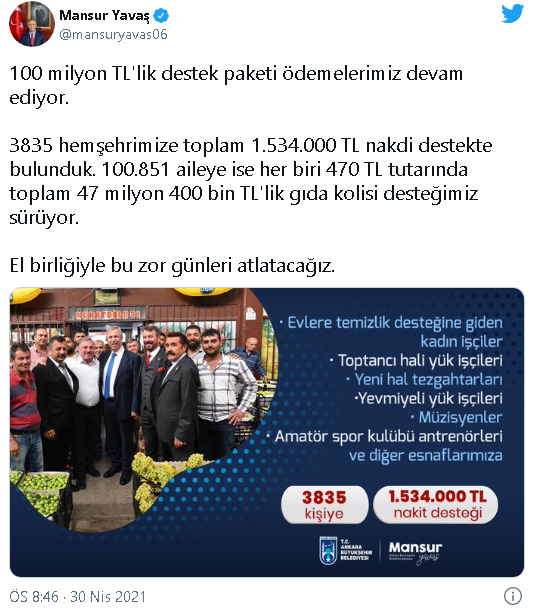 Mansur Yavaş: 100 milyon TL’lik destek paketi ödemelerimiz devam ediyor - Resim : 1