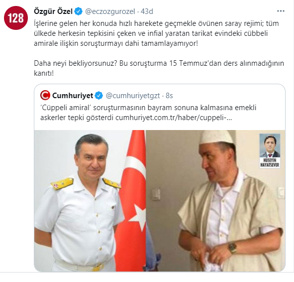 CHP'li Özel'den 'tarikat evindeki apoletli amiral' tepkisi: Neyi bekliyorsunuz? - Resim : 1