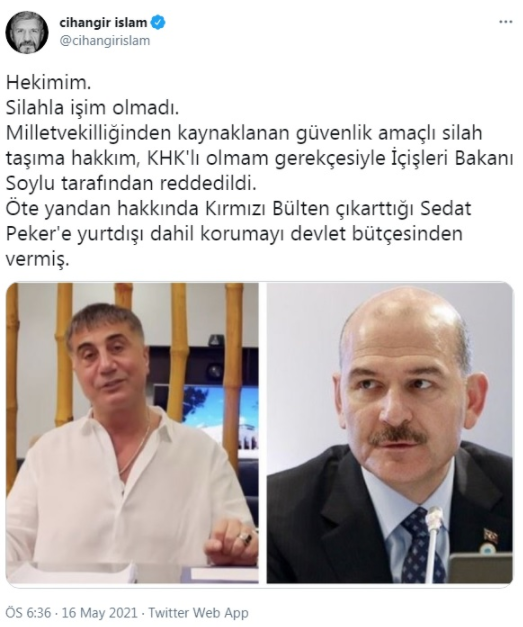 CHP'li Cihangir İslam: Devlet bana silah taşıma izni vermedi, Peker’e kesesinden koruma vermiş - Resim : 1