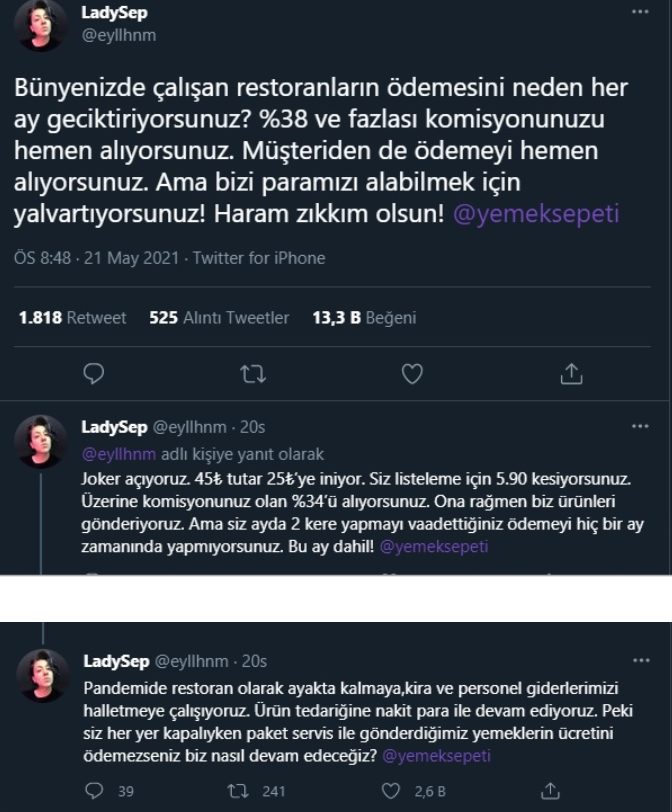 Yemeksepeti CEO'su ile restoran sahibi sosyal medyadan atıştı - Resim : 1