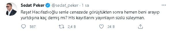 Sedat Peker, ifşa ettiği Reşat Hacıfazlıoğlu'na mesaj gönderdi - Resim : 1
