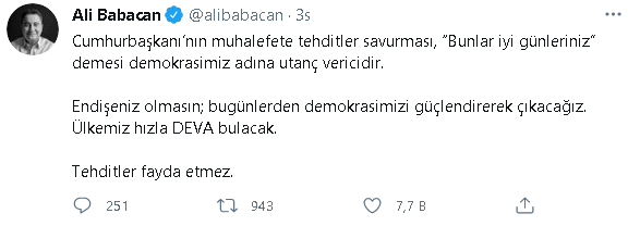 Ali Babacan’dan Erdoğan’ın sözlerine tepki: Tehditler fayda etmez - Resim : 1