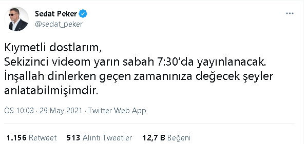 Sedat Peker 8'inci videonun yayınlanacağı saati a&ccedil;ıkladı - Resim : 1