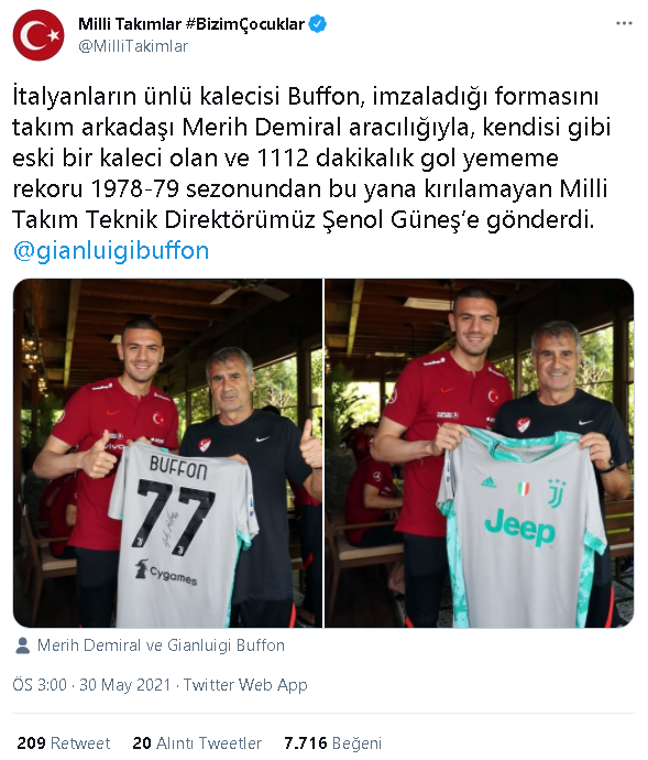 Buffon'dan Şenol Güneş'e imzalı forma - Resim : 1