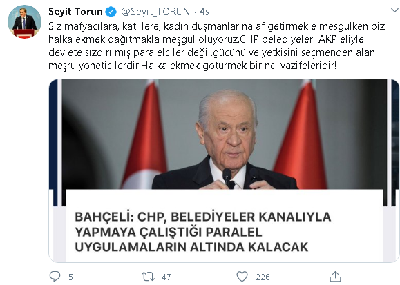 Seyit Torun'dan Devlet Bahçeli'ye 'CHP'li belediyeler' yanıtı - Resim : 1