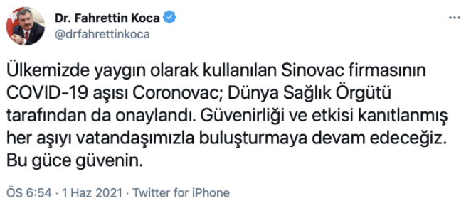 Bakan Koca'dan 'Sinovac' açıklaması  - Resim : 1