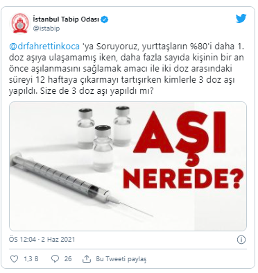 İstanbul Tabip Odası'ndan Koca'ya: Size de 3 doz aşı yapıldı mı? - Resim : 1