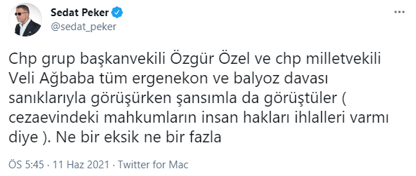 Sedat Peker'den Özgür Özel ve Veli Ağbaba paylaşımı - Resim : 1