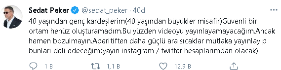 Sedat Peker'den video paylaşımı... Pazar günü yayınlayacak mı? - Resim : 1