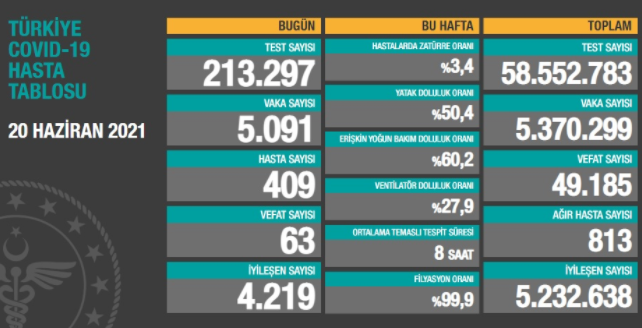 Sağlık Bakanlığı 20 Haziran koronavirüs tablosunu açıkladı - Resim : 1