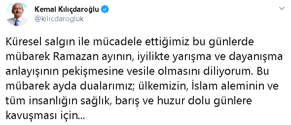 Kılı&ccedil;daroğlu'ndan 'Ramazan' mesajı - Resim : 1