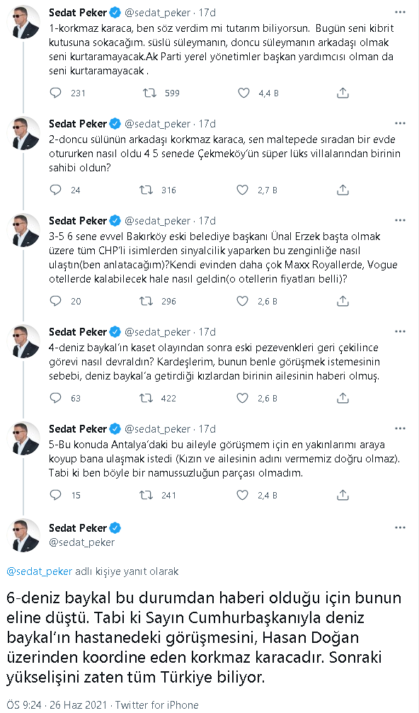 Sedat Peker'den flaş paylaşımlar: Korkmaz Karaca'nın neden görüşmek istediğinin ayrıntıları ortaya çıktı - Resim : 1