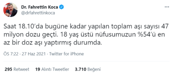 Bugüne kadar yapılan toplam aşı miktarını açıkladı - Resim : 1