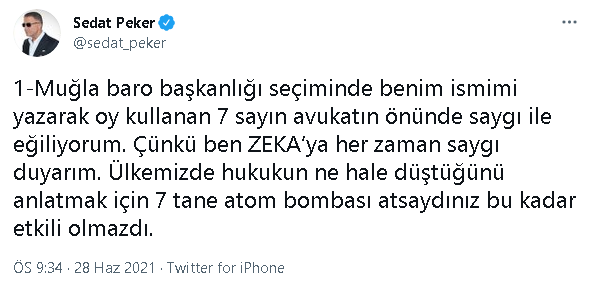 Seçimlerde sandıktan çıkan Sedat Peker'den flaş açıklama - Resim : 1