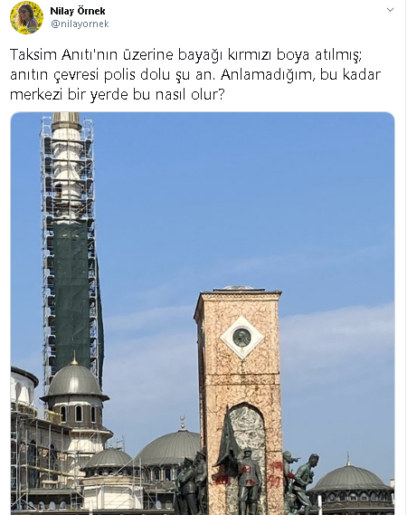 Taksim Cumhuriyet Anıtı'na çirkin saldırı - Resim : 1