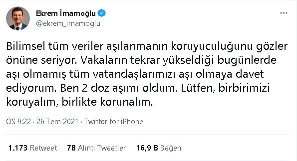 Ekrem İmamoğlu’ndan vatandaşlara çağrı: Vakaların tekrar yükseldiği bugünlerde... - Resim : 1