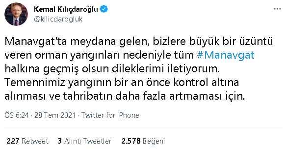 Kılıçdaroğlu'ndan Manavgat'a geçmiş olsun mesajı  - Resim : 1