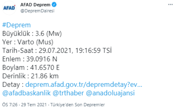 Muş Varto'da deprem  - Resim : 1