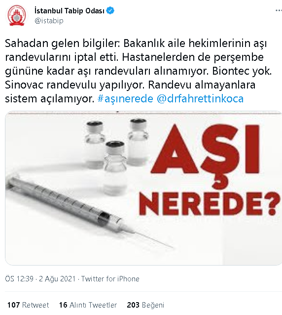 'Aşı tedarikindeki yetersizlikten dolayı randevusu olan insanların aşılanmasında sıkıntı yaşanıyor' - Resim : 2