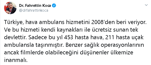 Fahrettin Koca'dan hava ambulansı açıklaması - Resim : 1