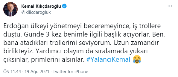 Kılıçdaroğlu tage seslendi: Ben, bana atadıkları trollerimi seviyorum  - Resim : 1