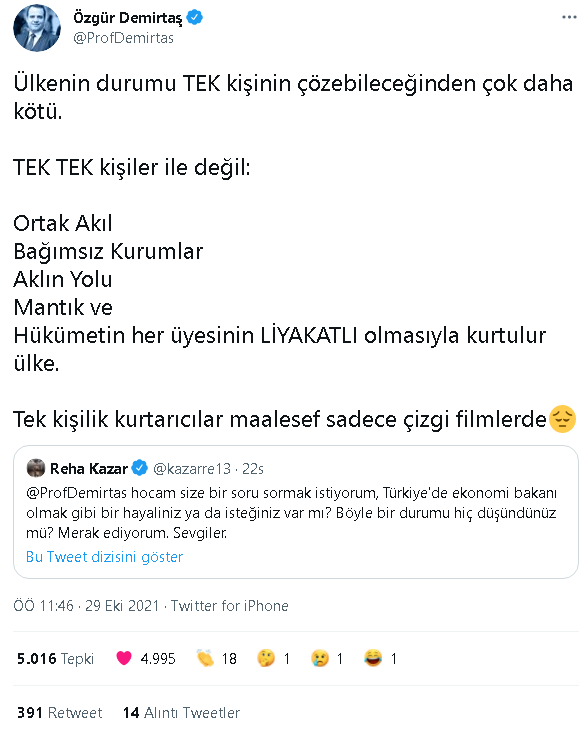 Özgür Demirtaş'tan "Ekonomi bakanı olmak ister misiniz?" sorusuna yanıt... - Resim : 1