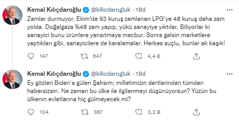 Kılı&ccedil;daroğlu'ndan Erdoğan'a 'zam' tepkisi: Ey g&ouml;zleri Biden'a g&uuml;len Şahsım... - Resim : 1