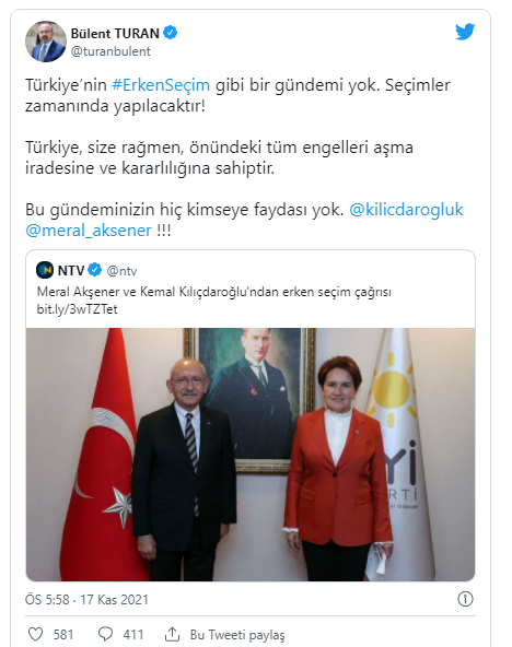 Kılıçdaroğlu ve Akşener’in ‘erken seçim’ çağırısına AKP'den ilk yanıt - Resim : 1