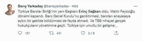 Metin Feyzioğlu kaybetti: Yeni başkan Erinç Sağkan'a sosyal medyada tebrik mesajları yağdı - Resim : 9