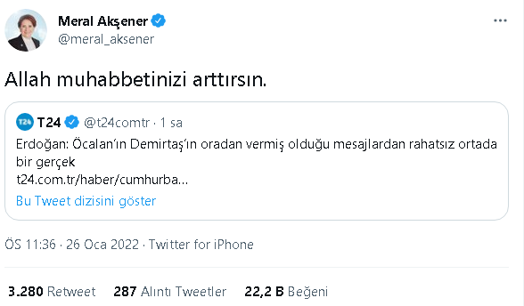 Akşener'den Erdoğan'ın Öcalan açıklamasına: Allah muhabbetinizi artırsın   - Resim : 1