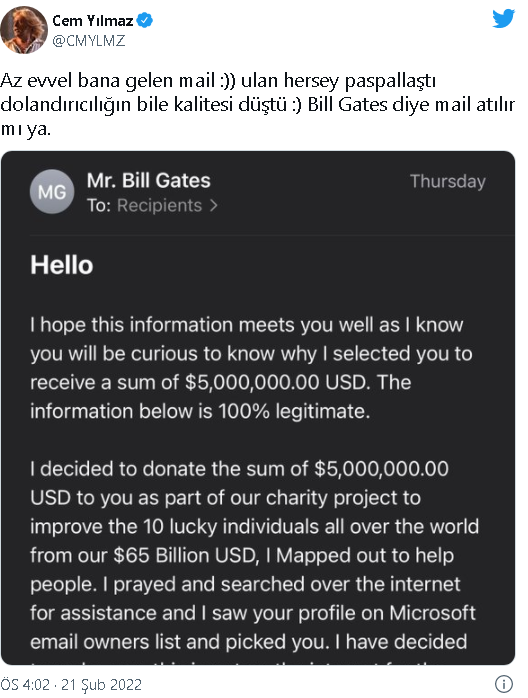 Cem Yılmaz, 'Bill Gates'ten gelen mesajı ifşa etti  - Resim : 1