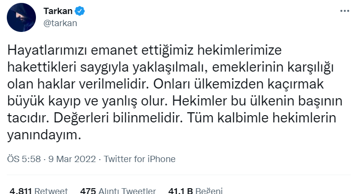 Tarkan'dan Erdoğan'a 'hekim' çıkışı - Resim : 1